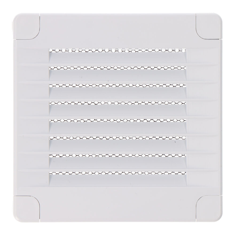 Grelha de ventilaÃ§Ã£o quadrada com plugues e mosquiteiro 100x100x7mm abs branco_0