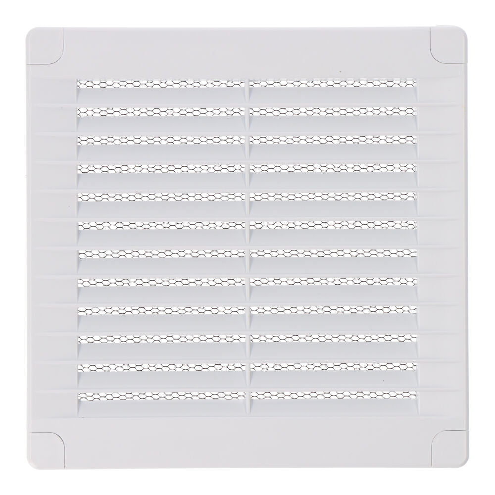 Grelha de ventilaÃ§Ã£o quadrada com plugues e mosquiteiro 150x150x7mm abs branco_0
