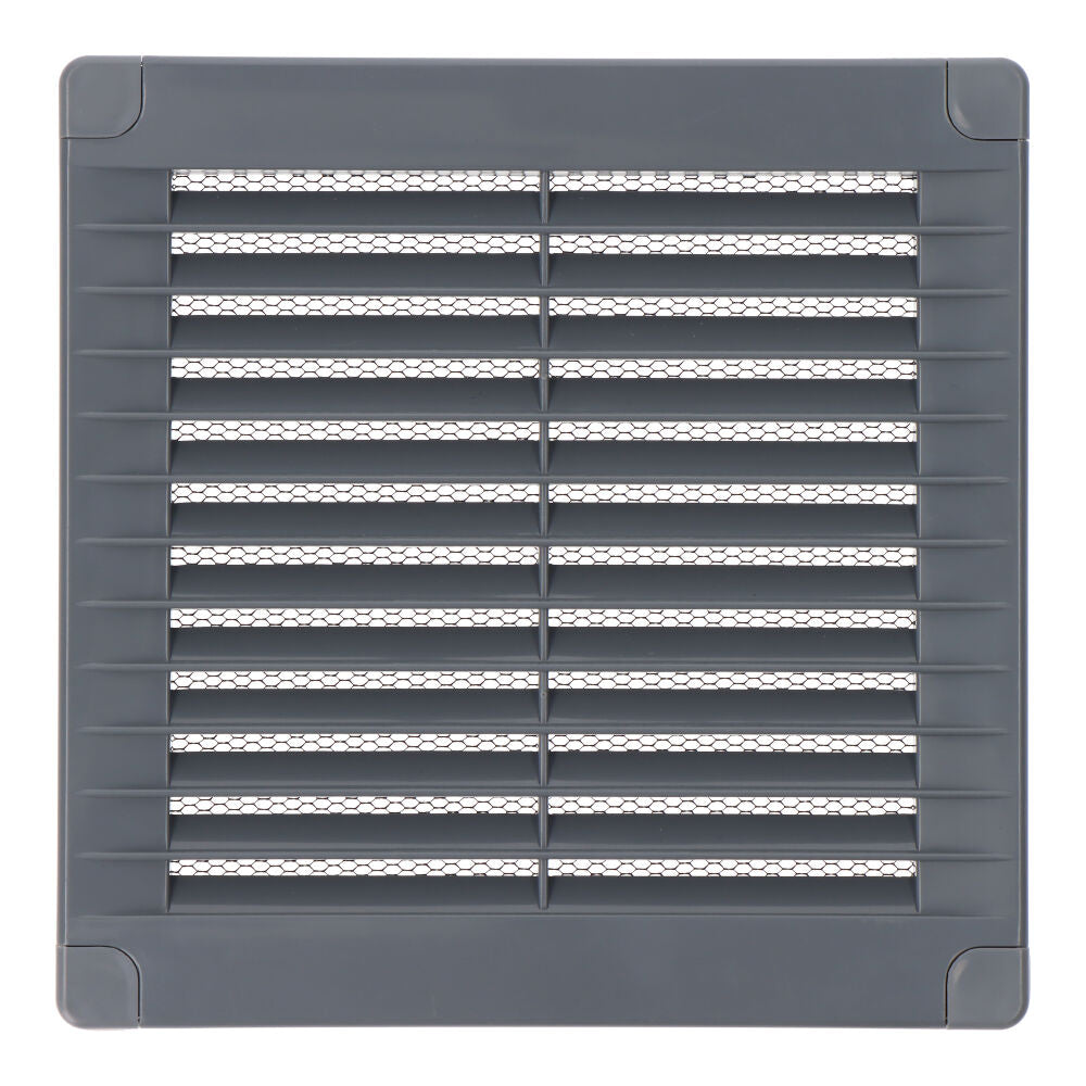 Grelha de ventilaÃ§Ã£o quadrada com plugas e rede mosquiteira 150x150x7mm abs cinza_0