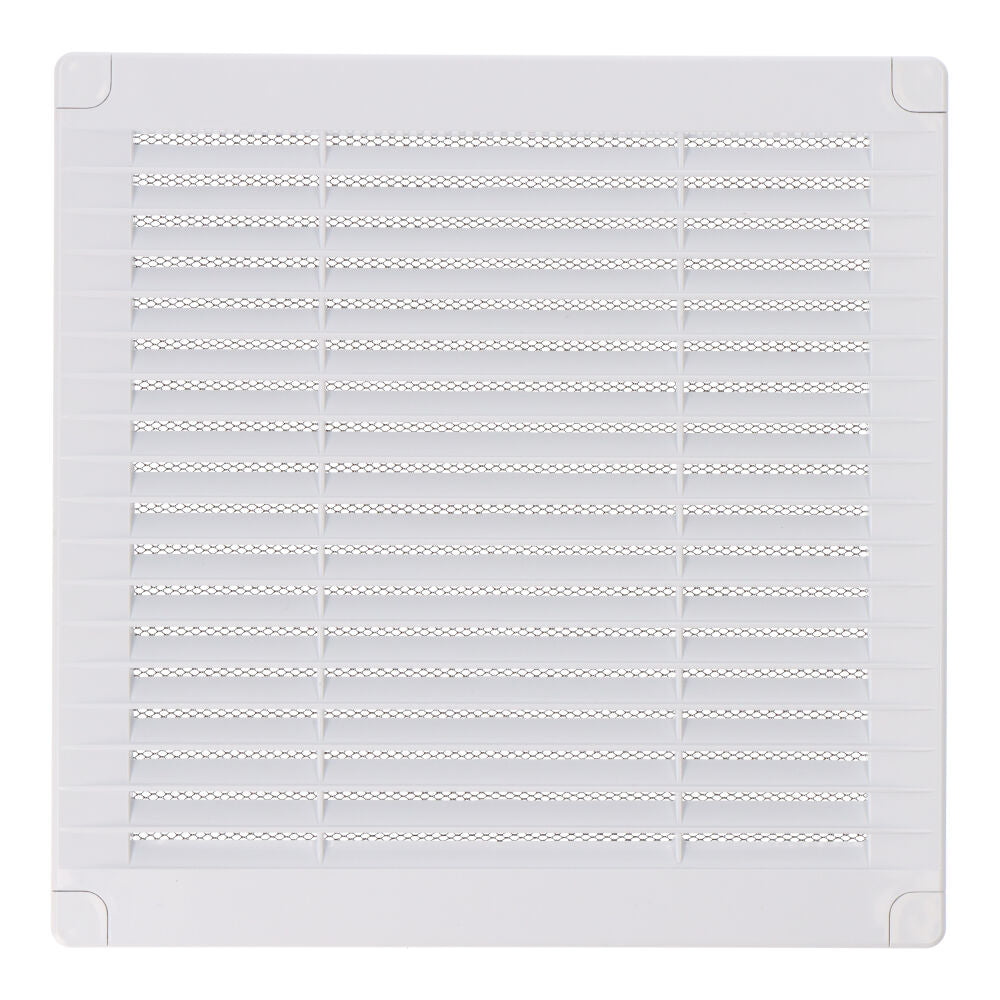 Grelha de ventilaÃ§Ã£o quadrada com plugues e mosquiteiro 200x200x7mm abs branco_0
