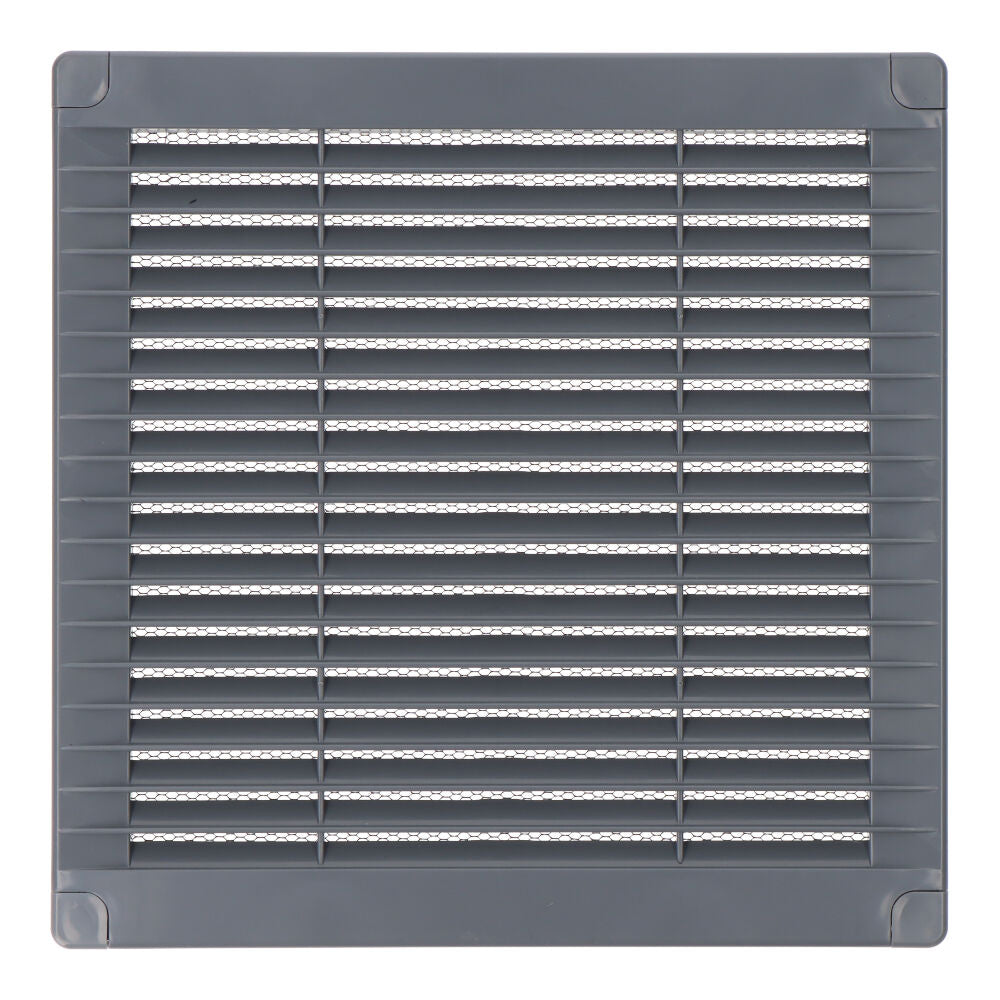 Grelha de ventilaÃ§Ã£o quadrada com plugues e mosquito 200x200x7mm abs cinza_0