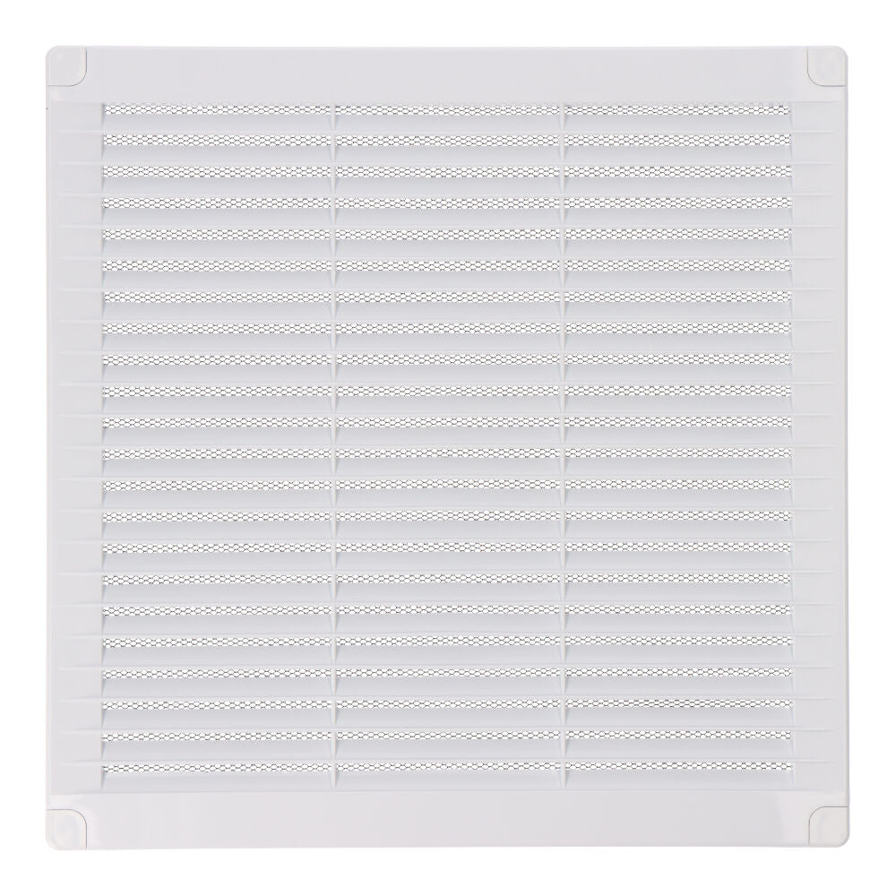 Grelha de ventilaÃ§Ã£o quadrada com plugas e rede mosquiteira 250x250x7mm abs branco_0