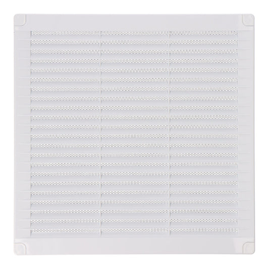 Grelha de ventilaÃ§Ã£o quadrada com plugas e rede mosquiteira 250x250x7mm abs branco_0