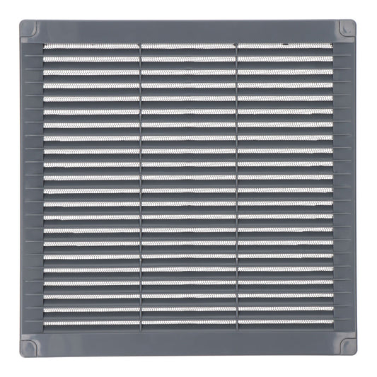 Grelha de ventilaÃ§Ã£o quadrada com plugues e mosquiteiro 250x250x7mm abs cinza_0