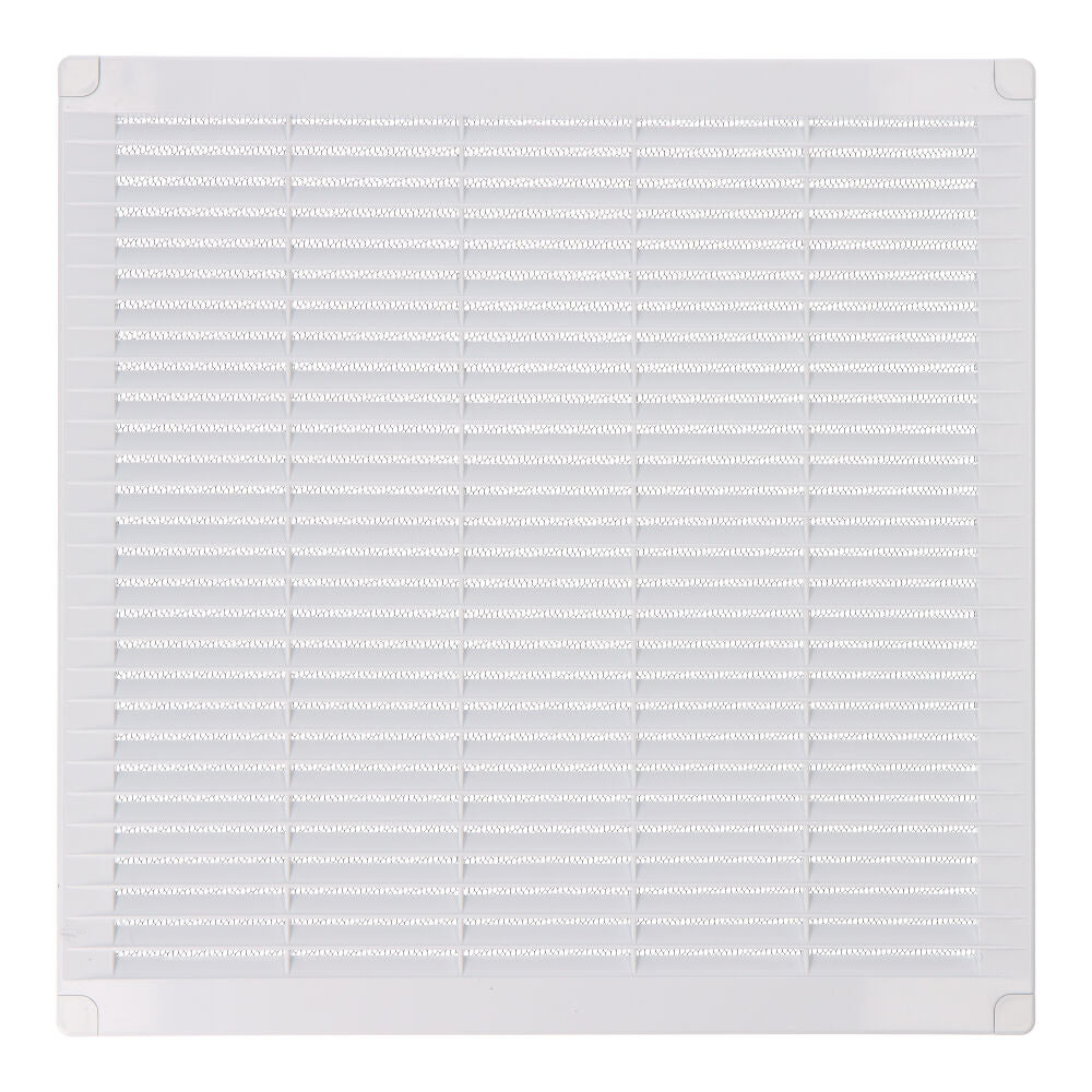 Grelha de ventilaÃ§Ã£o quadrada com plugues e mosquiteiro 300x300x7mm abs branco_0