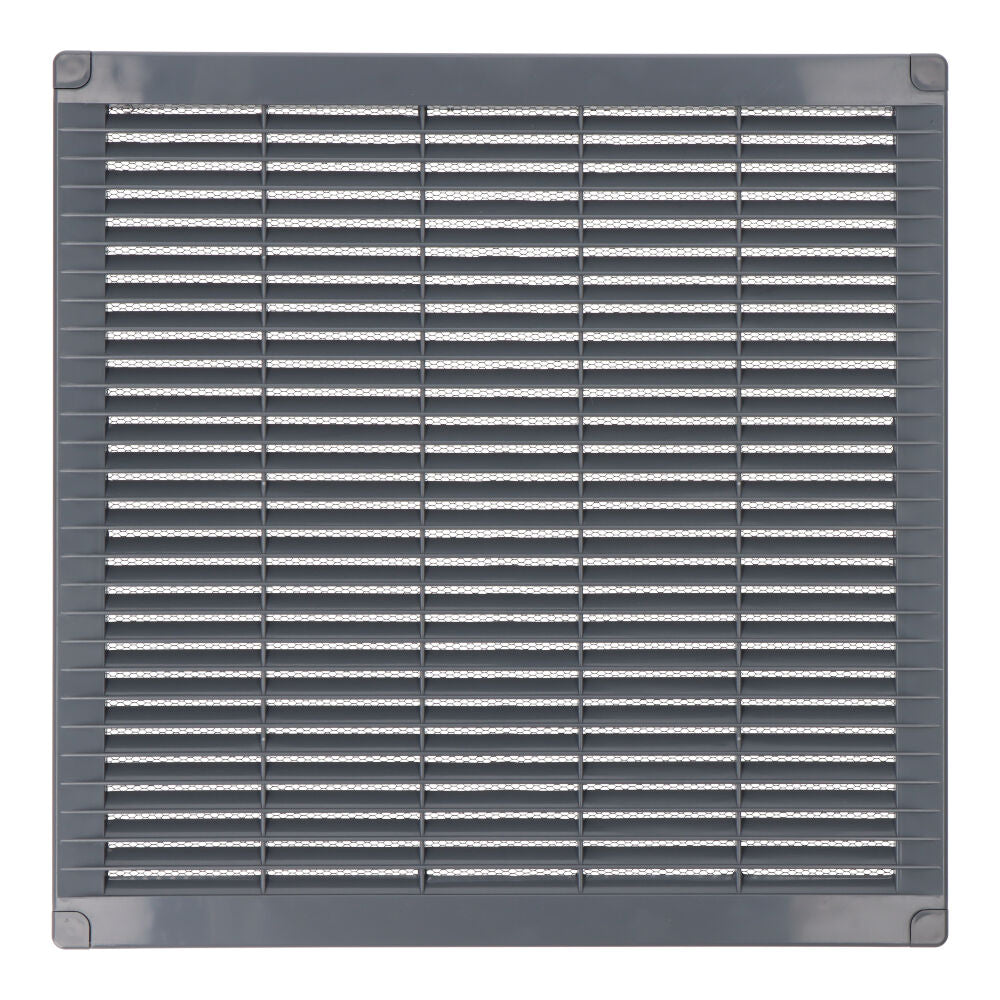 Grelha de ventilaÃ§Ã£o quadrada com plugues e mosquito 300x300x7mm abs cinza_0