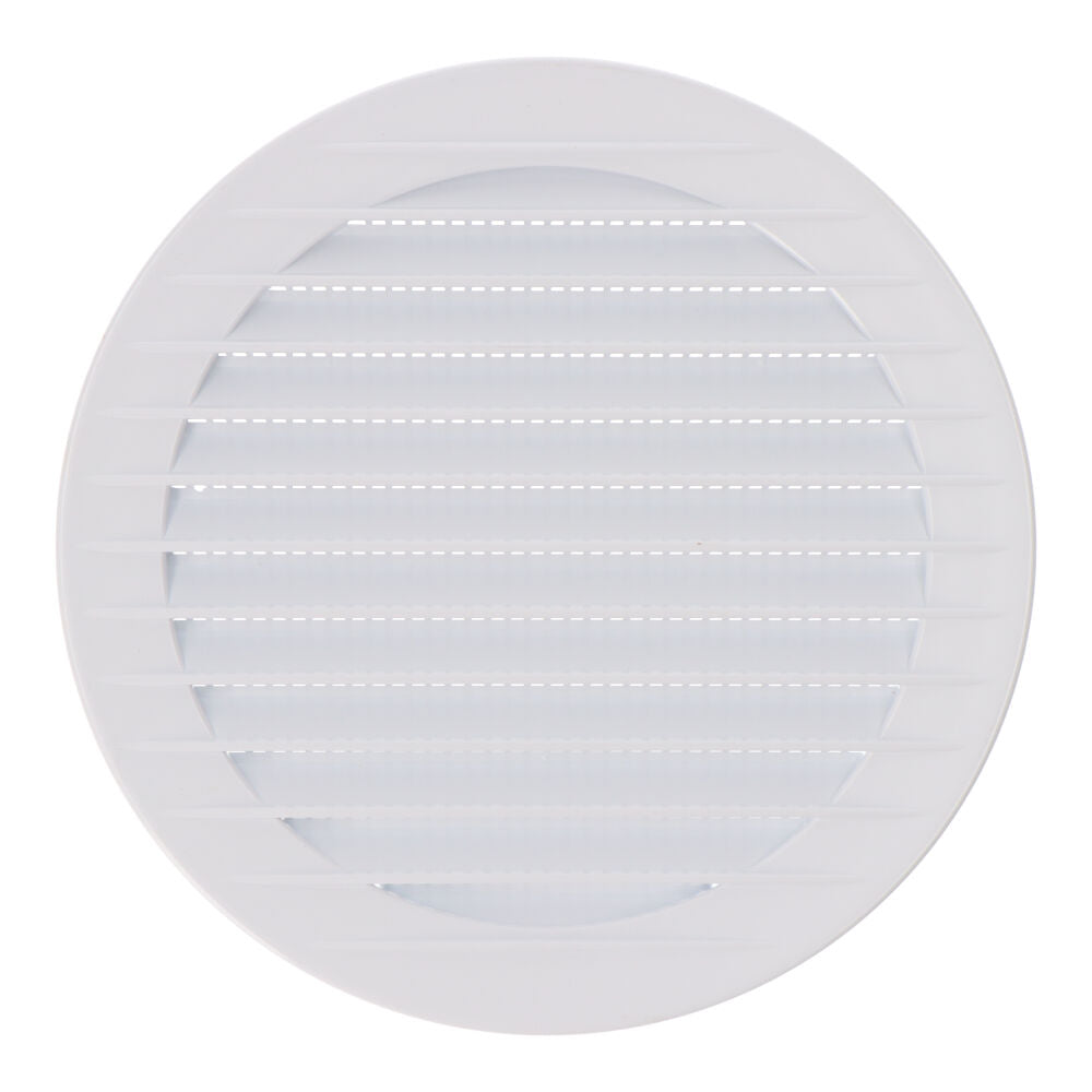 Grelha de ventilaÃ§Ã£o rebatÃ­vel redonda com mosqueteiro Ã¸120mm abs branco_0