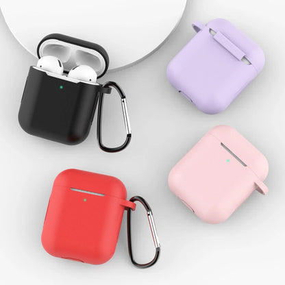 Case for AirPods 2 / AirPods 1 silicone soft case for headphones + keychain carabiner pendant pink (case D)_2