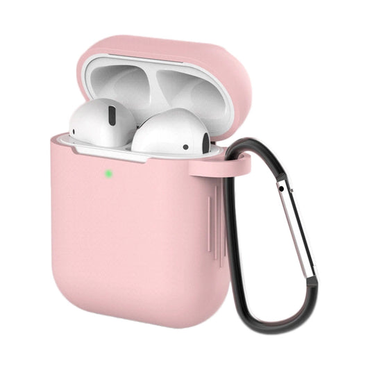 Case for AirPods 2 / AirPods 1 silicone soft case for headphones + keychain carabiner pendant pink (case D)_0
