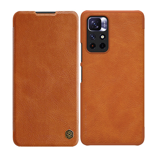 Nillkin Qin Case Case for Xiaomi Redmi Note 11T 5G / Note 11S 5G / Note 11 5G (China) / Poco M4 Pro 5G Camera Cover Holster Cover Flip Case Brown_0