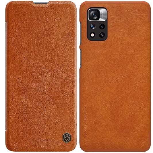 Nillkin Qin Case Case for Xiaomi Redmi Note 11 Pro+ (China) / Redmi Note 11 Pro (China) / Mi11i HyperCharge Camera Protector Holster Cover Flip Case Brown_0