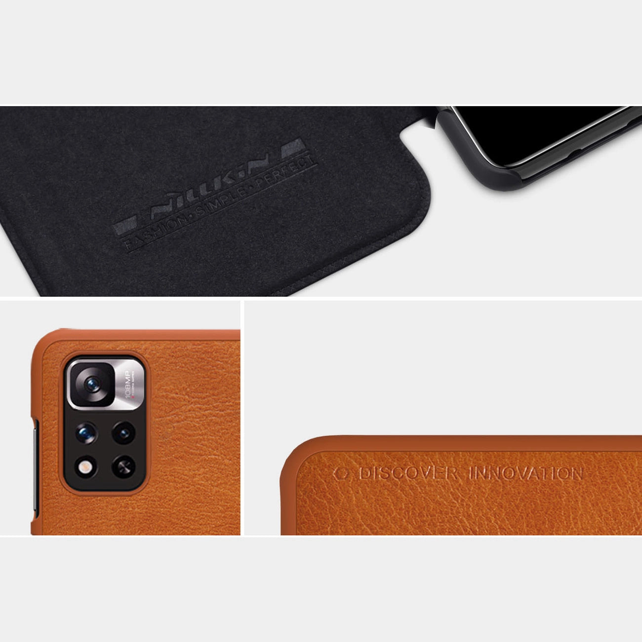Nillkin Qin Case Case for Xiaomi Redmi Note 11 Pro+ (China) / Redmi Note 11 Pro (China) / Mi11i HyperCharge Camera Protector Holster Cover Flip Case Brown_12