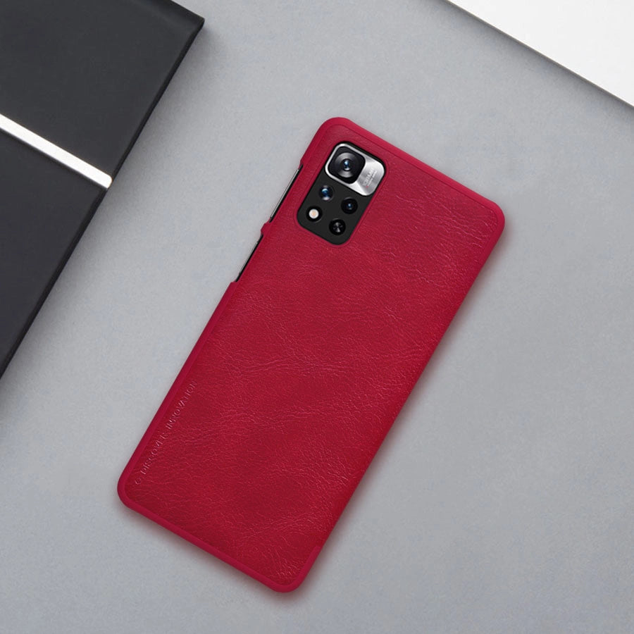 Nillkin Qin Case Case for Xiaomi Redmi Note 11 Pro+ (China) / Redmi Note 11 Pro (China) / Mi11i HyperCharge Camera Protector Holster Cover Flip Case Brown_20