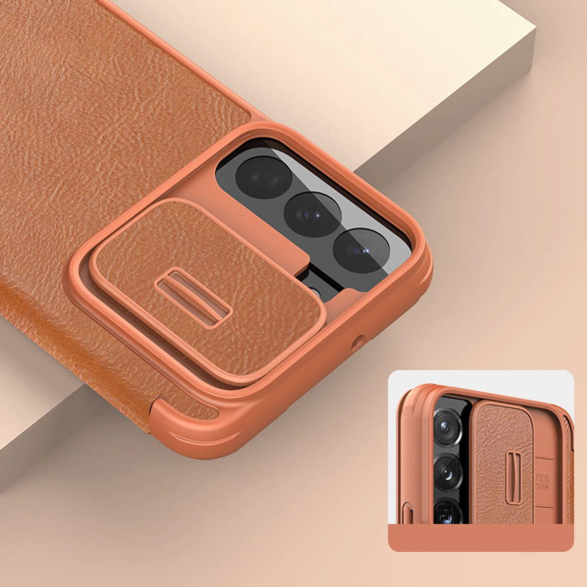 Nillkin Qin Leather Pro Case Case for Samsung Galaxy S22+ (S22 Plus) Camera Protector Holster Cover Flip Case Brown_9