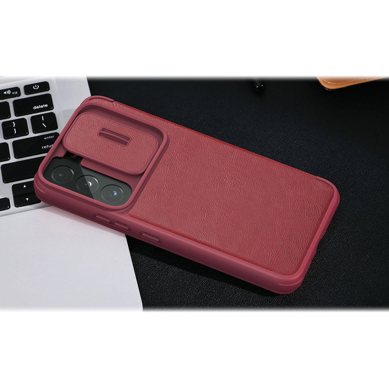Nillkin Qin Leather Pro Case Case for Samsung Galaxy S22+ (S22 Plus) Camera Protector Holster Cover Flip Case Brown_19