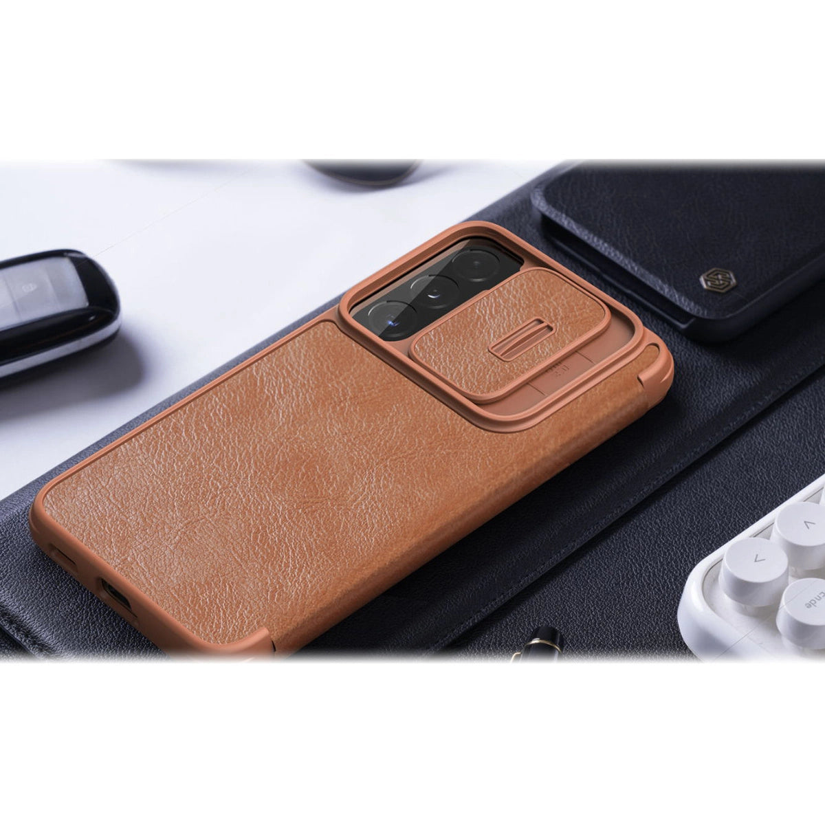 Nillkin Qin Leather Pro Case Case for Samsung Galaxy S22+ (S22 Plus) Camera Protector Holster Cover Flip Case Brown_20