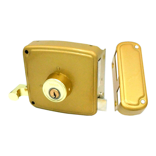 Fechadura de sobreposiÃ§Ã£o crs02 esquerda 50 x 100 mm pintada em dourado_0