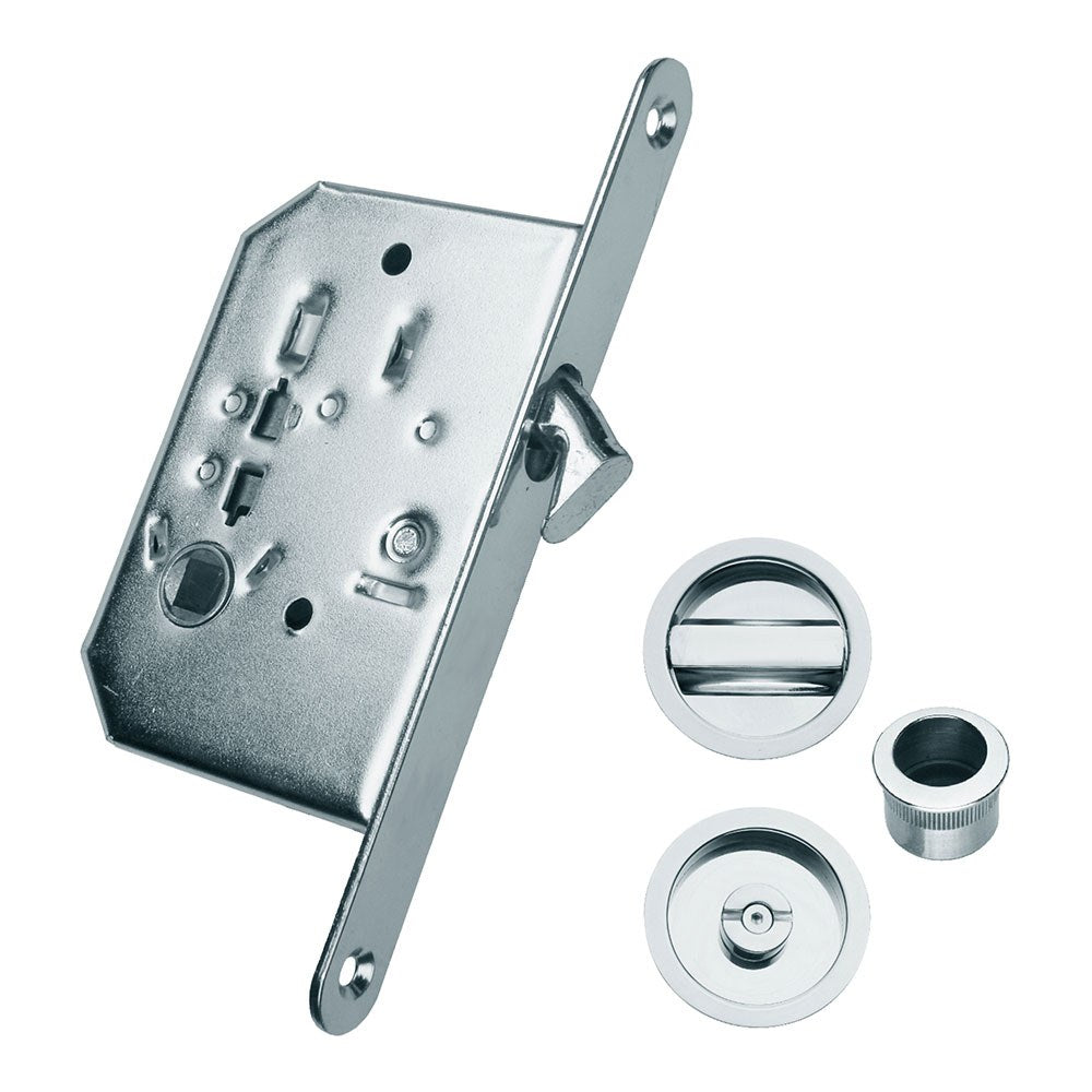 Fechadura de embutir para porta de correr, modelo pcr03, fabricada em aÃ§o com acabamento em nÃ­quel acetinado, 160 x 70 x 16 mm_0