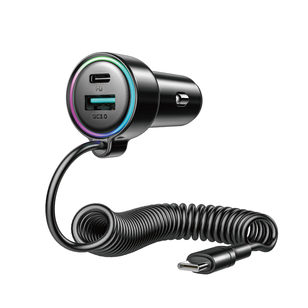 Joyroom JR-CL07 72W 3in1 Car Charger with 1.6m USB-C Cable – Black_0