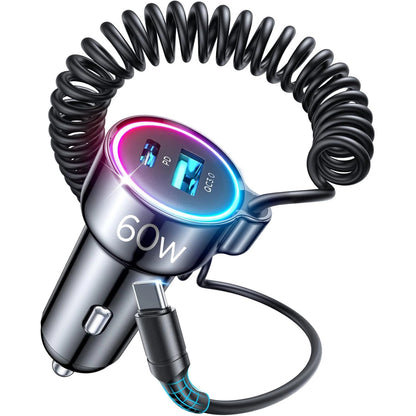 Car charger Joyroom JR-CL07, 3-in-1, 1x USB + 1x PD, 55W + Type-C cable (black)_1