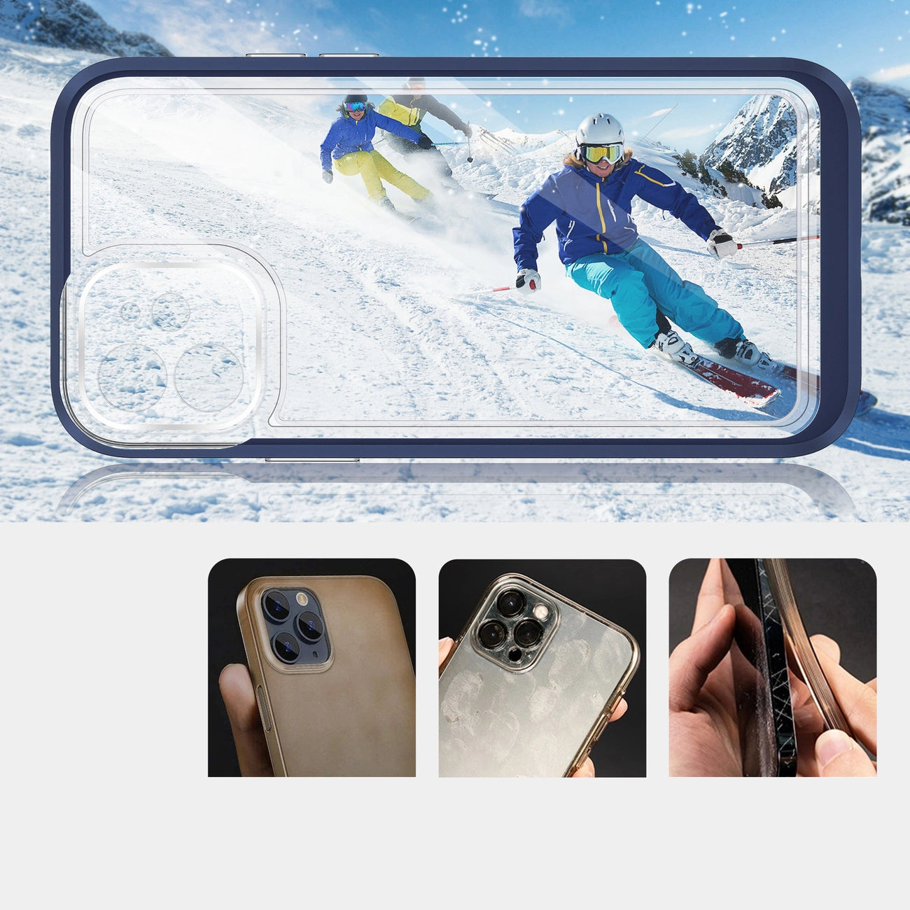 Clear 3in1 case for iPhone 12 blue frame gel cover_2