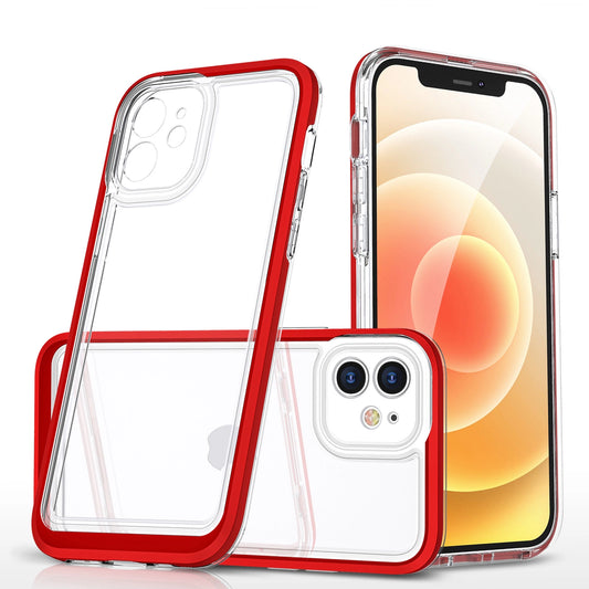 Clear 3in1 case for iPhone 12 frame gel cover red_0