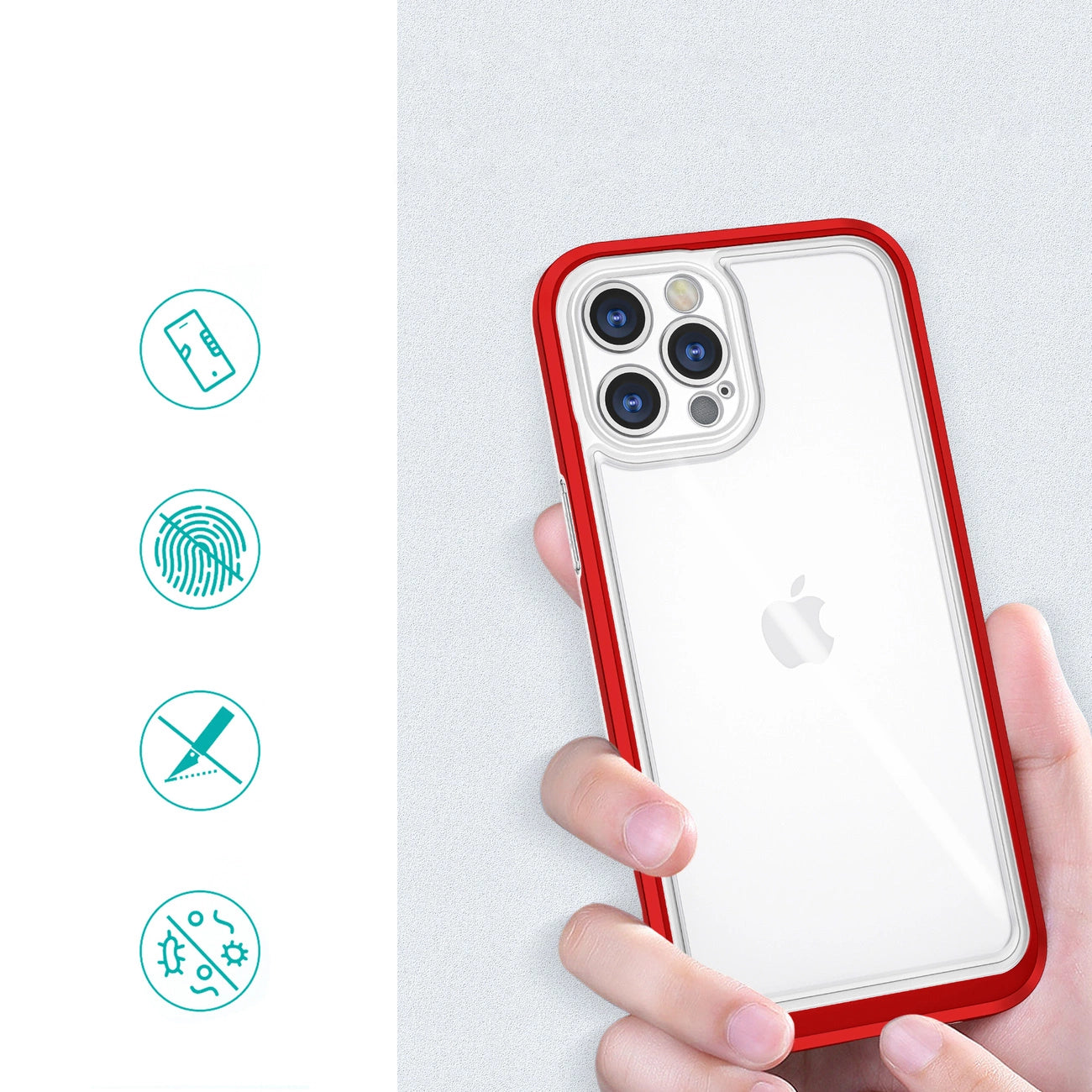 Clear 3in1 Case for iPhone 12 Pro Max Frame Cover Gel Red_1