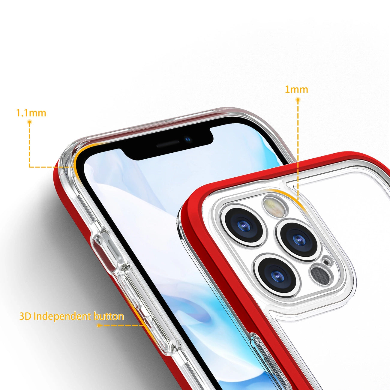 Clear 3in1 Case for iPhone 12 Pro Max Frame Cover Gel Red_3