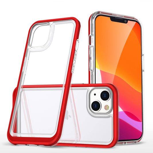 Clear 3in1 case for iPhone 13 mini gel cover with frame red_0