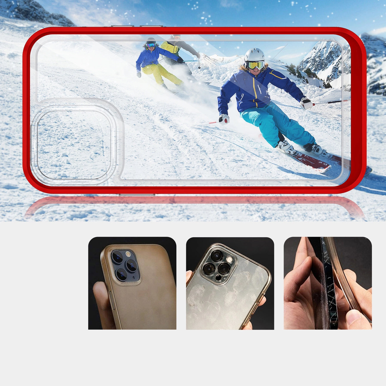 Clear 3in1 Case for iPhone 13 Pro Max Frame Cover Gel Red_2
