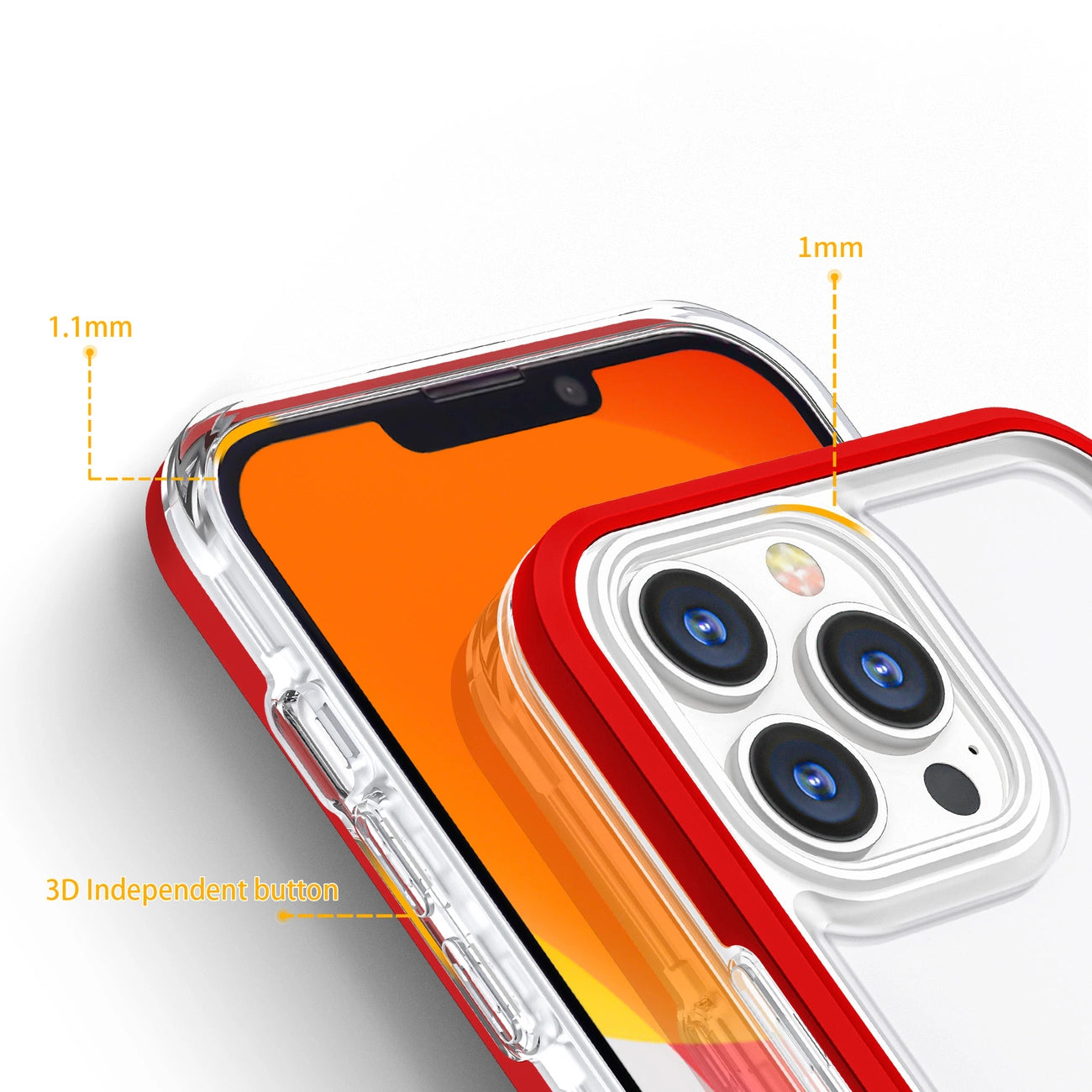 Clear 3in1 Case for iPhone 13 Pro Max Frame Cover Gel Red_3