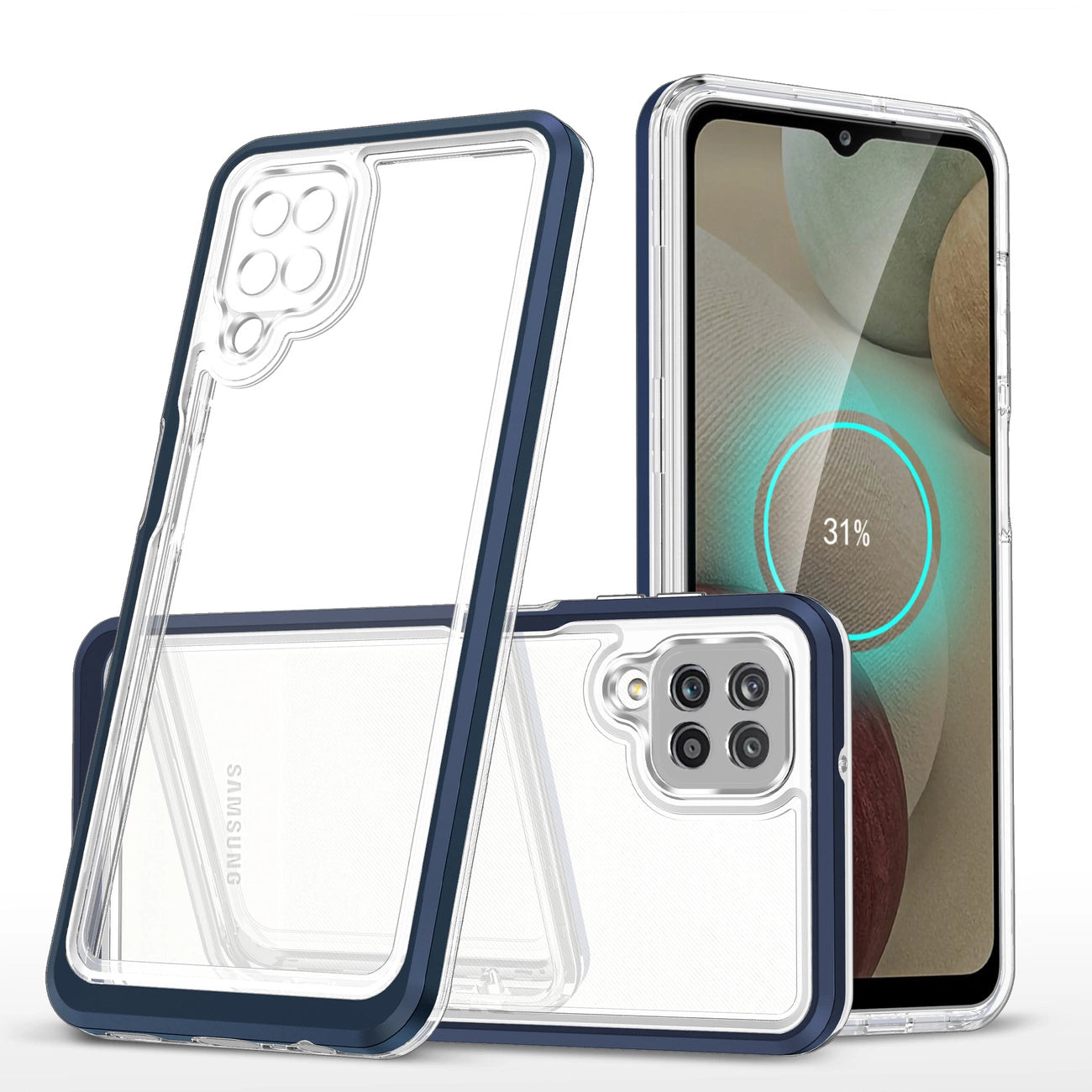 Clear 3in1 Case for Samsung Galaxy A12 5G Frame Gel Cover Blue_0