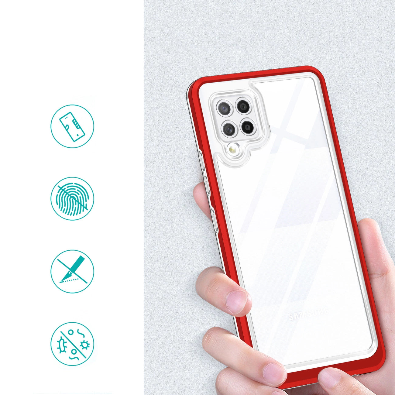 Clear 3in1 Case for Samsung Galaxy A42 5G Frame Gel Cover Red_1