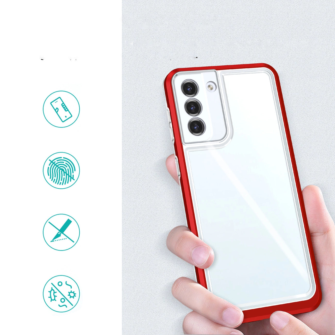 Clear 3in1 Case for Samsung Galaxy S21 + 5G (S21 Plus 5G) Frame Gel Cover Red_1