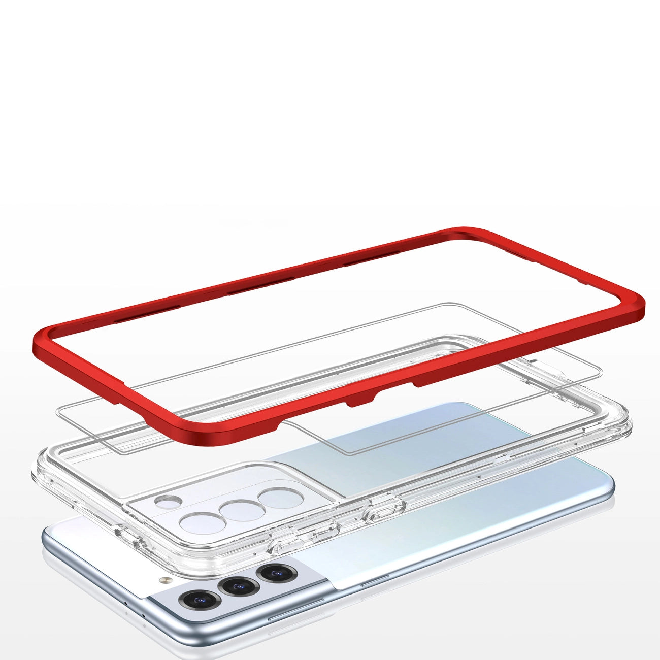 Clear 3in1 Case for Samsung Galaxy S21 + 5G (S21 Plus 5G) Frame Gel Cover Red_4