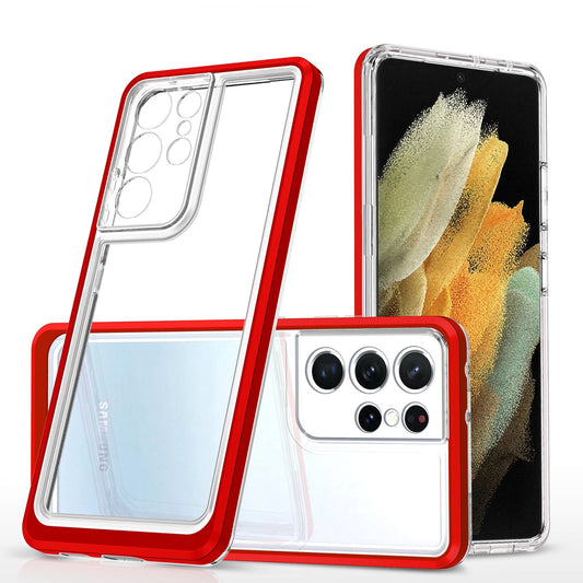 Clear 3in1 Case for Samsung Galaxy S21 Ultra 5G Frame Gel Cover Red_0