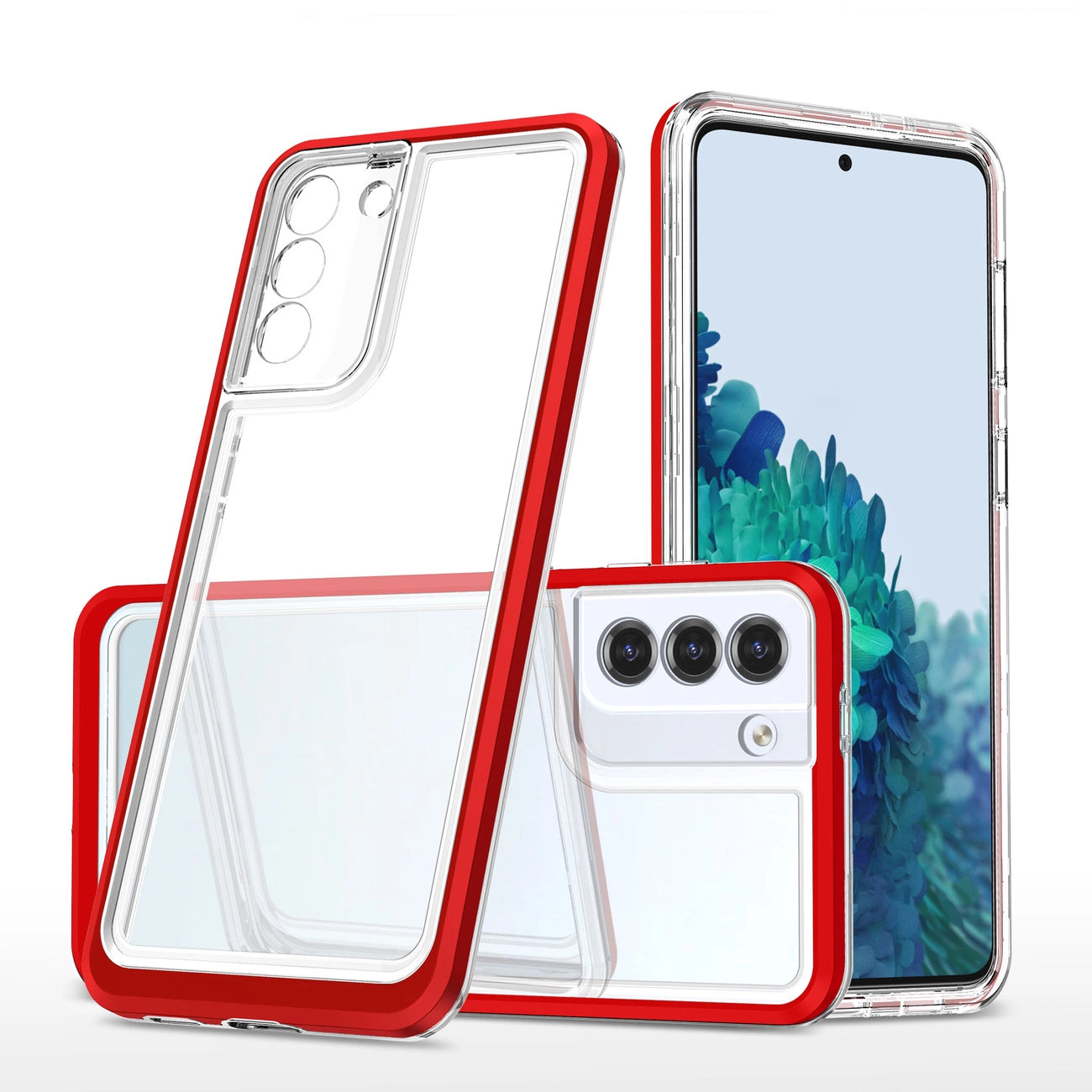 Clear 3in1 case for Samsung Galaxy S22 + (S22 Plus) frame gel cover red_0