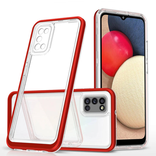 Clear 3in1 case for Samsung Galaxy A03s (166) frame gel cover red_0