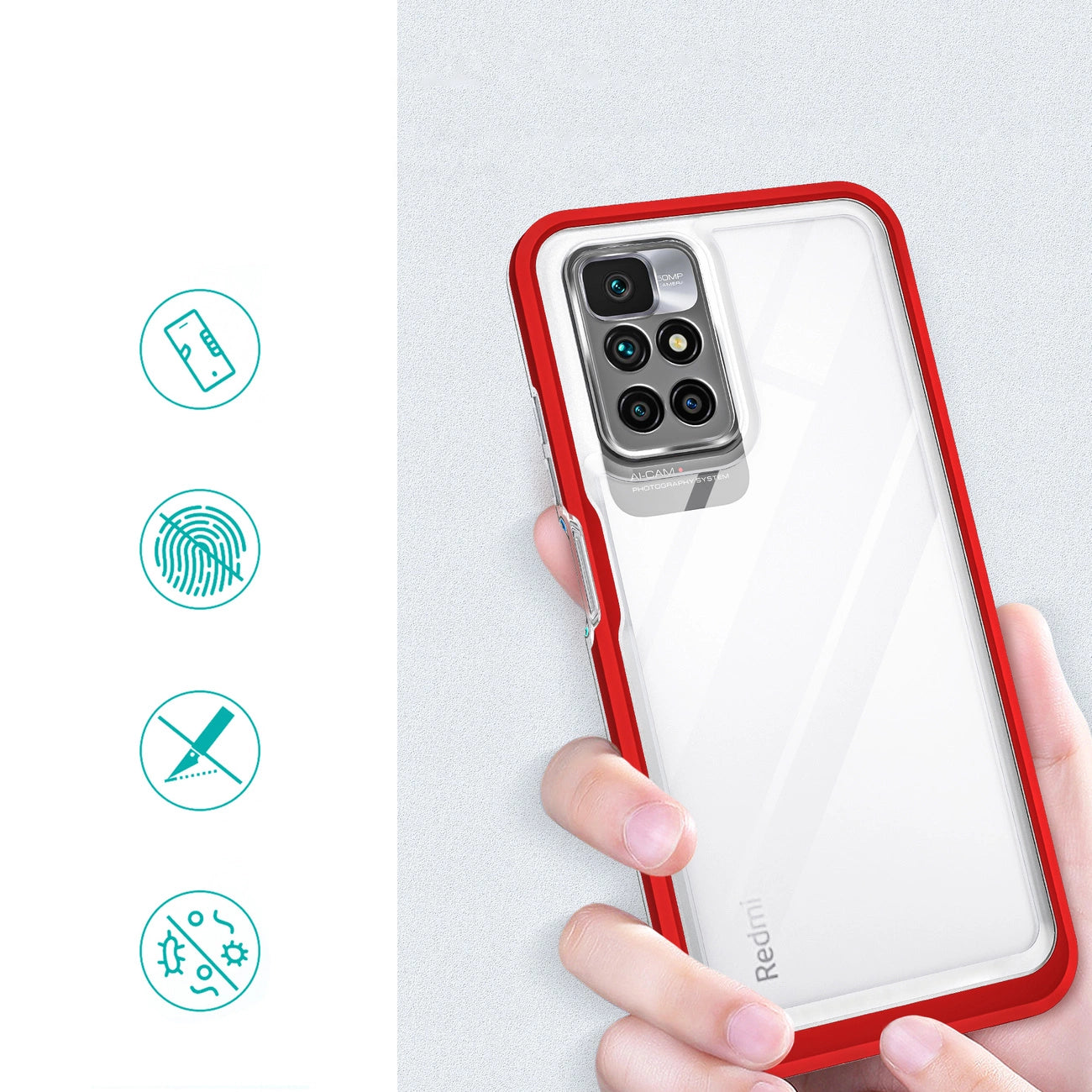 Clear 3in1 Case for Xiaomi Redmi 10 Frame Gel Cover Red_1