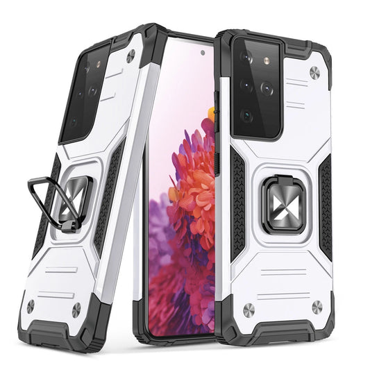 Wozinsky Ring Armor tough hybrid case cover + magnetic holder for Samsung Galaxy S22 Ultra silver_0