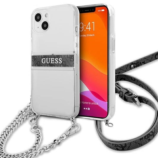 Guess GUHCP13SKC4GBSI iPhone 13 mini 5.4" Transparent hardcase 4G Gray Strap Silver Chain_0