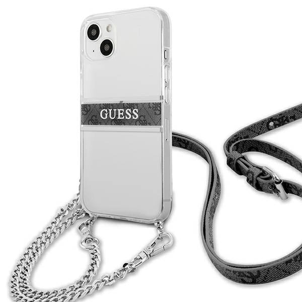 Guess GUHCP13SKC4GBSI iPhone 13 mini 5.4" Transparent hardcase 4G Gray Strap Silver Chain_1