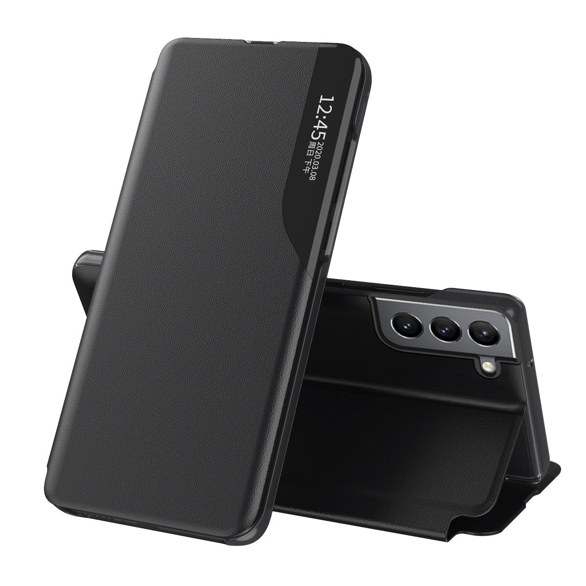 Eco Leather View Case elegant case with a flip cover and stand function for Samsung Galaxy S22 + (S22 Plus) black_0