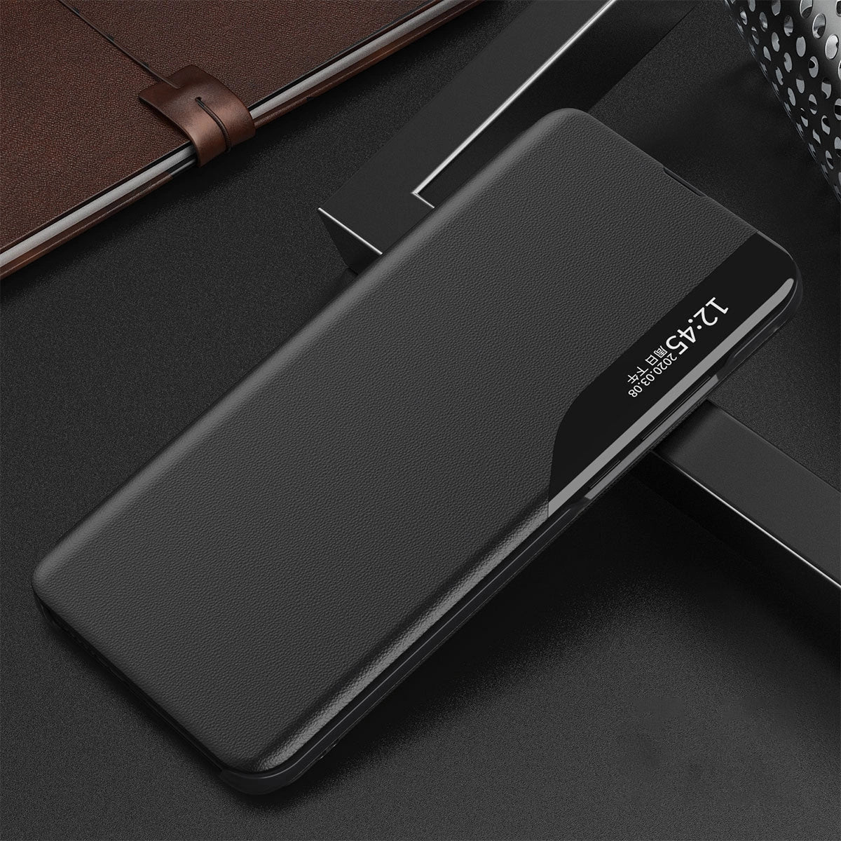 Eco Leather View Case elegant case with a flip cover and stand function for Samsung Galaxy S22 + (S22 Plus) black_12
