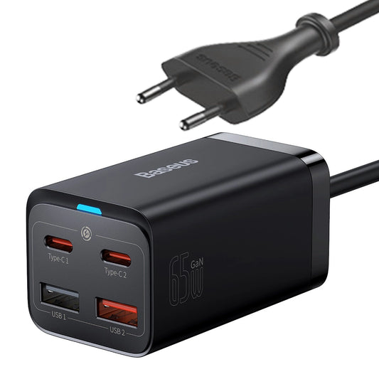 Baseus GaN3 Pro fast charger GaN 2 x USB Type C / 2 x USB 65W PD, QC4.0+, AFC, PPS + cable USB Type C - USB Type C 1m black (CCGP040101)_0