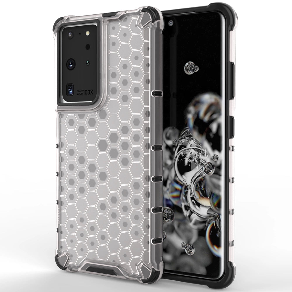Honeycomb case armored cover with a gel frame for Samsung Galaxy S22 Ultra transparent_0