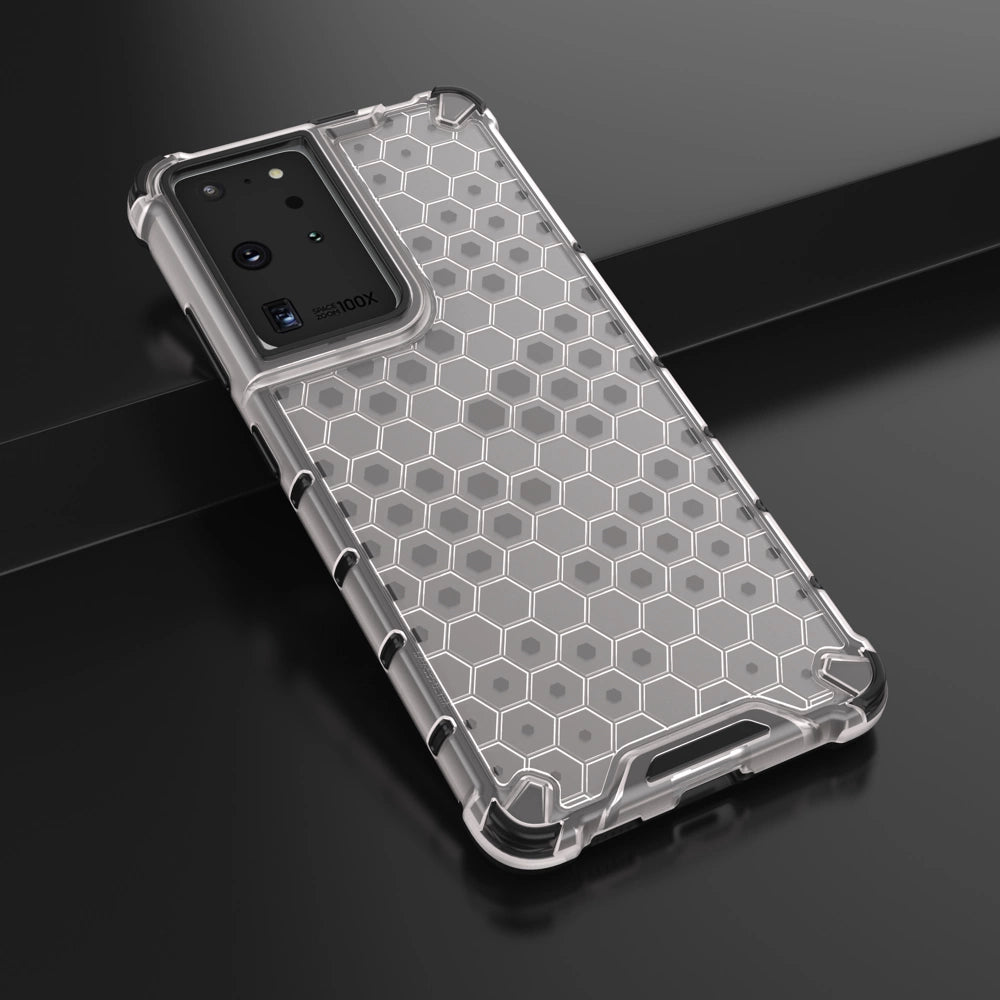 Honeycomb case armored cover with a gel frame for Samsung Galaxy S22 Ultra transparent_13