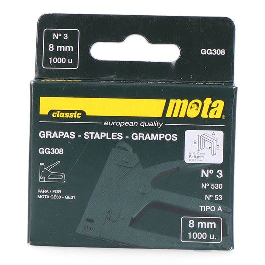 Agrafos nÂº 3 de 8mm 1000 unid. gg308 mota_0