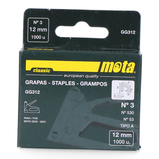 Agrafos nÂº 3 de 12mm 1000 unid. espessura 0,7mm gg312 mota_0
