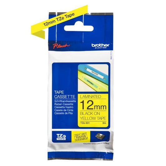 TZE631S NASTRO LAMINATO H12MM 4 M LUNGHEZZA  -  NERO SU GIALLO_0